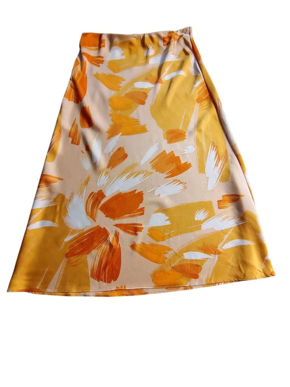 Nine West Womens M Abstract Yellow & White Midi Skirt  Lightweight  breathable